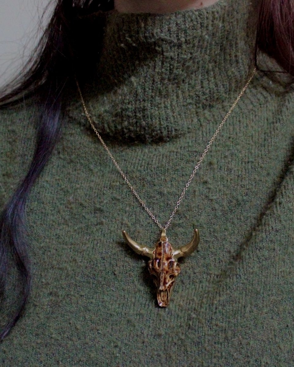 Resin Cow Skull Pendant Necklace